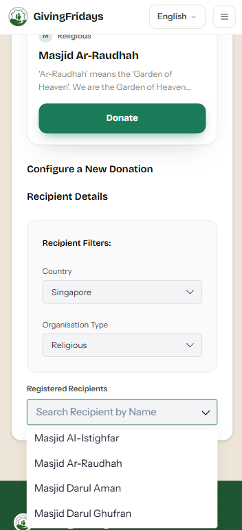 Choose a recipient organisation on GivingFridays